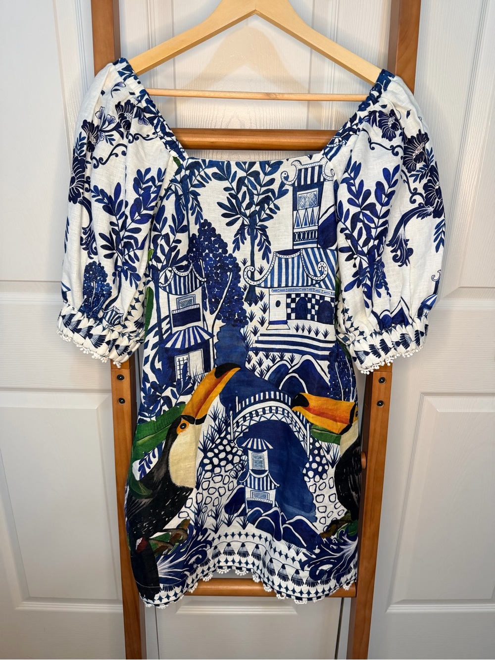 Farm Rio Ancient Garden Mini Dress Toucan Pagoda Linen Blend XS NWT - Picture 4 of 11